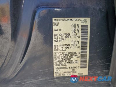 Zdjęcie 12 z 12 samochodu: 2010 NISSAN FRONTIER SE V6 VIN:1N6AD0ER0AC438935 - miniatura