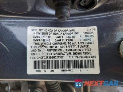 Zdjęcie 12 z 12 samochodu: 2016 HONDA CIVIC LX VIN:2HGFC2F53GH524332 - miniatura