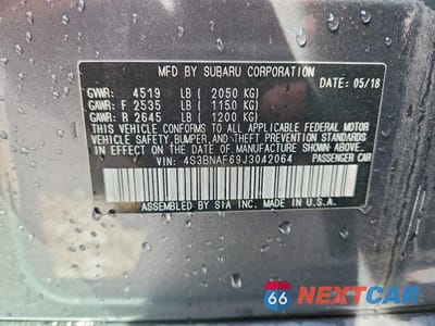 Zdjęcie 12 z 12 samochodu: 2018 SUBARU LEGACY 2.5I PREMIUM VIN:4S3BNAF69J3042064 - miniatura