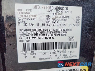 Zdjęcie 12 z 12 samochodu: 2011 FORD F150 SUPERCREW VIN:1FTFW1E68BFB36839 - miniatura