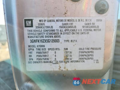Zdjęcie 13 z 13 samochodu: 2005 CHEVROLET SUBURBAN K1500 VIN:3GNFK16ZX5G129003 - miniatura