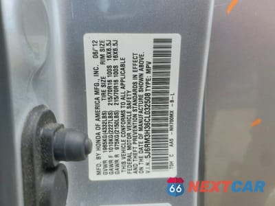 Zdjęcie 14 z 14 samochodu: 2012 HONDA CR-V LX VIN:5J6RM3H36CL032508 - miniatura