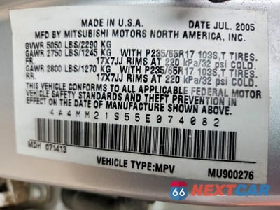 Zdjęcie 13 z 13 samochodu: 2005 MITSUBISHI ENDEAVOR LS VIN:4A4MM21S55E074082 - miniatura