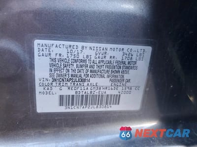 Zdjęcie 12 z 12 samochodu: 2018 NISSAN VERSA SV VIN:3N1CN7AP2JL830814 - miniatura