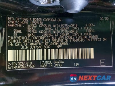 Zdjęcie 13 z 13 samochodu: 2006 LEXUS LX 470 VIN:JTJHT00W764015009 - miniatura