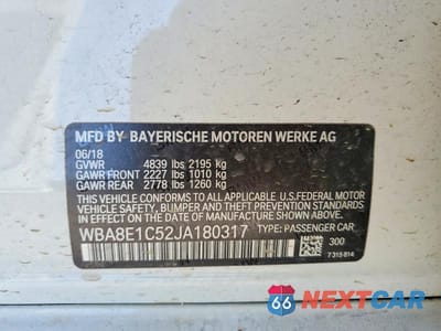 Zdjęcie 12 z 12 samochodu: 2018 BMW 330E VIN:WBA8E1C52JA180317 - miniatura
