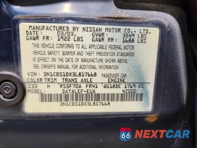 Zdjęcie 12 z 12 samochodu: 2003 NISSAN SENTRA XE VIN:3N1CB51DX3L817668 - miniatura