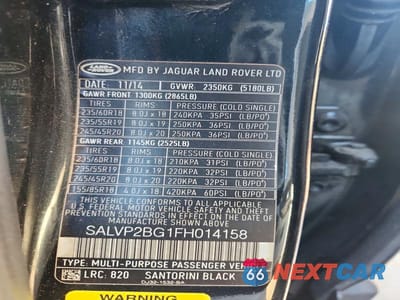 Zdjęcie 12 z 12 samochodu: 2015 LAND ROVER RANGE ROVER EVOQUE PURE PLUS VIN:SALVP2BG1FH014158 - miniatura