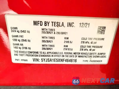 Zdjęcie 12 z 12 samochodu: 2022 TESLA MODEL S VIN:5YJSA1E5XNF464616 - miniatura