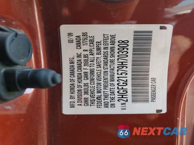 Zdjęcie 12 z 12 samochodu: 2009 HONDA CIVIC SI VIN:2HGFG21579H703908 - miniatura