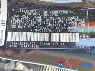 Zdjęcie 12 z 12 samochodu: 2007 TOYOTA AVALON XLS VIN:4T1BK36B37U243247 - miniatura
