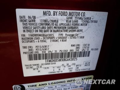 Zdjęcie 12 z 12 samochodu: 2008 FORD TAURUS X SEL VIN:1FMDK05WX8GA43025 - miniatura