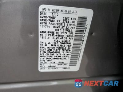 Zdjęcie 12 z 12 samochodu: 2012 NISSAN MURANO S VIN:JN8AZ1MW8CW229871 - miniatura