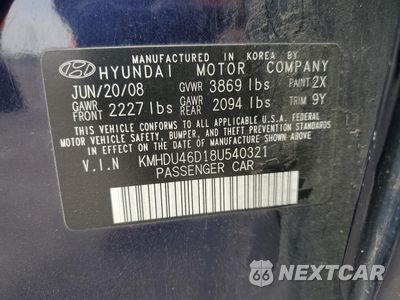 Zdjęcie 13 z 13 samochodu: 2008 HYUNDAI ELANTRA GLS VIN:KMHDU46D18U540321 - miniatura