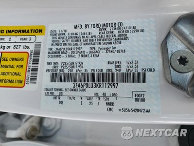 Zdjęcie 12 z 13 samochodu: 2019 FORD FUSION SE VIN:3FA6P0LU3KR112997 - miniatura