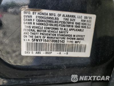 Zdjęcie 13 z 13 samochodu: 2005 HONDA PILOT EX VIN:5FNYF18465B063143 - miniatura