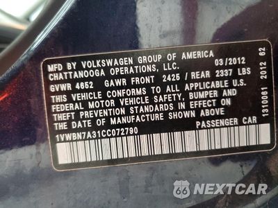 Zdjęcie 13 z 13 samochodu: 2012 VOLKSWAGEN PASSAT SE VIN:1VWBN7A31CC072790 - miniatura