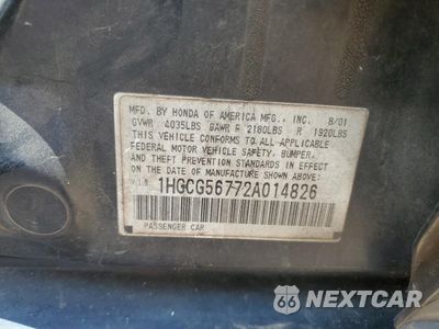 Zdjęcie 12 z 14 samochodu: 2002 HONDA ACCORD SE VIN:1HGCG56772A014826 - miniatura