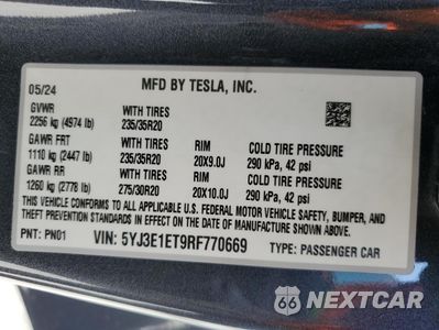 Zdjęcie 12 z 14 samochodu: 2024 TESLA MODEL 3 VIN:5YJ3E1ET9RF770669 - miniatura