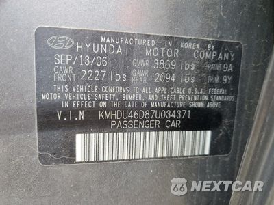 Zdjęcie 12 z 12 samochodu: 2007 HYUNDAI ELANTRA GLS VIN:KMHDU46D87U034371 - miniatura