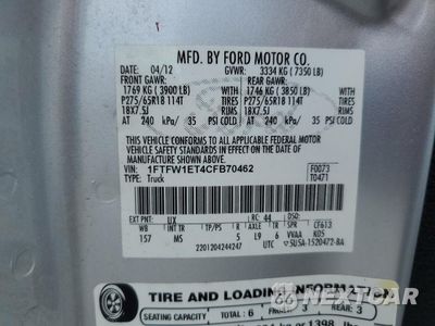 Zdjęcie 12 z 14 samochodu: 2012 FORD F150 SUPERCREW VIN:1FTFW1ET4CFB70462 - miniatura