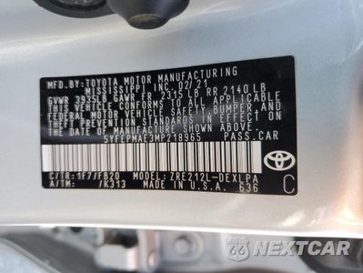 Zdjęcie 12 z 13 samochodu: 2021 TOYOTA COROLLA LE VIN:5YFEPMAE3MP218965 - miniatura