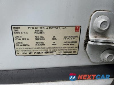 Zdjęcie 12 z 12 samochodu: 2014 TESLA MODEL S VIN:5YJSA1H16EFP44977 - miniatura