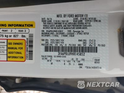 Zdjęcie 12 z 13 samochodu: 2017 FORD FUSION SE HYBRID VIN:3FA6P0LU9HR145852 - miniatura