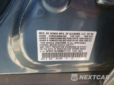 Zdjęcie 13 z 15 samochodu: 2006 HONDA PILOT LX VIN:5FNYF18166B017772 - miniatura