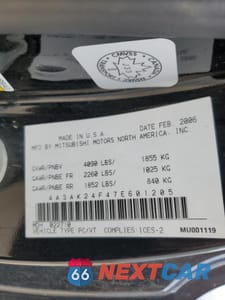 Zdjęcie 12 z 12 samochodu: 2007 MITSUBISHI ECLIPSE GS VIN:4A3AK24F47E601205 - miniatura