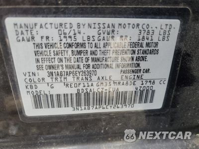 Zdjęcie 12 z 12 samochodu: 2014 NISSAN SENTRA S VIN:3N1AB7AP6EY263970 - miniatura
