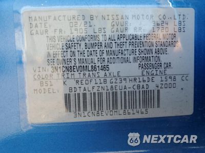 Zdjęcie 12 z 13 samochodu: 2021 NISSAN VERSA SV VIN:3N1CN8EV0ML861465 - miniatura