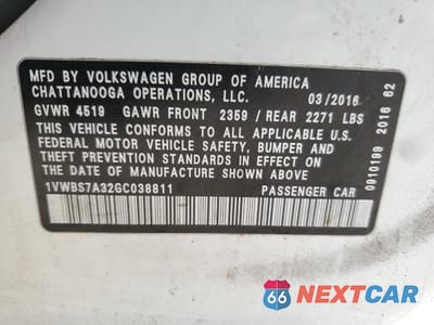 Zdjęcie 12 z 12 samochodu: 2016 VOLKSWAGEN PASSAT SE VIN:1VWBS7A32GC038811 - miniatura