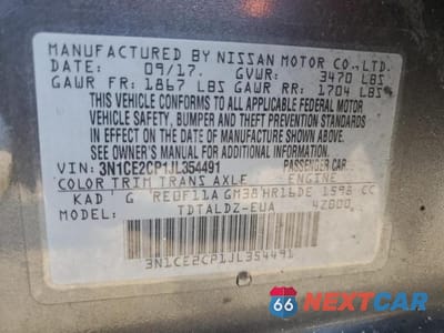 Zdjęcie 12 z 12 samochodu: 2018 NISS VERSA NOTE VIN:3N1CE2CP1JL354491 - miniatura