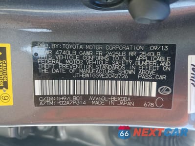 Zdjęcie 12 z 14 samochodu: 2014 LEXUS ES 300H VIN:JTHBW1GG9E2042726 - miniatura