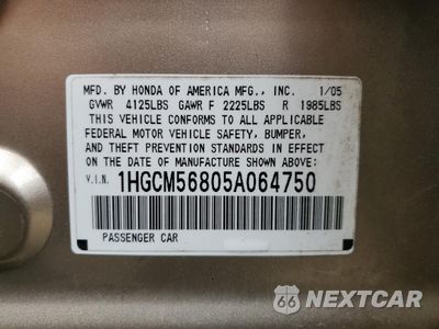 Zdjęcie 12 z 14 samochodu: 2005 HONDA ACCORD EX VIN:1HGCM56805A064750 - miniatura