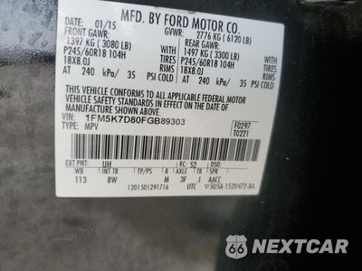 Zdjęcie 13 z 15 samochodu: 2015 FORD EXPLORER XLT VIN:1FM5K7D80FGB89303 - miniatura