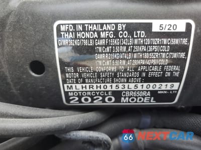 Zdjęcie 9 z 10 samochodu: 2020 HONDA CBR650 RA VIN:MLHRH0153L5100219 - miniatura