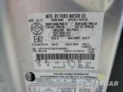 Zdjęcie 12 z 12 samochodu: 2012 FORD F150 SUPERCREW VIN:1FTFW1ET6CFA50551 - miniatura