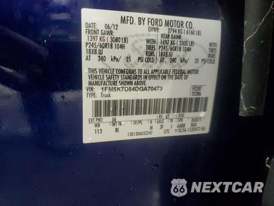 Zdjęcie 13 z 13 samochodu: 2013 FORD EXPLORER XLT VIN:1FM5K7D84DGA70473 - miniatura