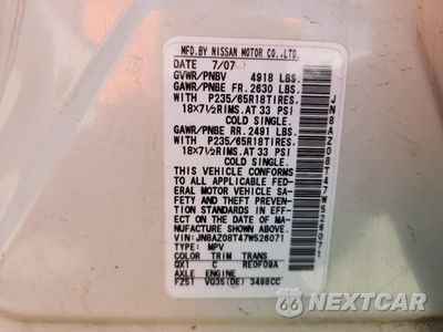 Zdjęcie 12 z 13 samochodu: 2007 NISSAN MURANO SL VIN:JN8AZ08T47W526071 - miniatura