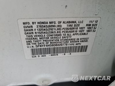 Zdjęcie 13 z 15 samochodu: 2013 HONDA PILOT EXL VIN:5FNYF4H59DB020778 - miniatura