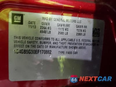 Zdjęcie 12 z 12 samochodu: 2014 BUICK LACROSSE VIN:1G4GB5G30EF170882 - miniatura