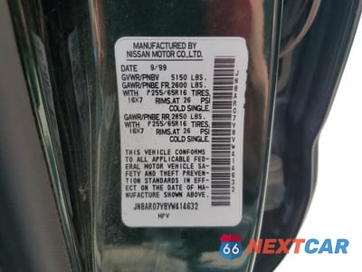 Zdjęcie 13 z 14 samochodu: 2000 NISSAN PATHFINDER LE VIN:JN8AR07Y8YW414632 - miniatura