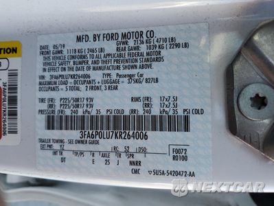Zdjęcie 12 z 12 samochodu: 2019 FORD FUSION SE VIN:3FA6P0LU7KR264006 - miniatura