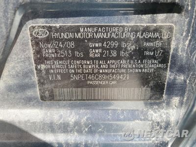 Zdjęcie 12 z 12 samochodu: 2009 HYUNDAI SONATA GLS VIN:5NPET46C89H549421 - miniatura