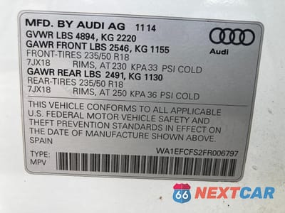 Zdjęcie 14 z 14 samochodu: 2015 AUDI Q3 PREMIUM PLUS VIN:WA1EFCFS2FR006797 - miniatura