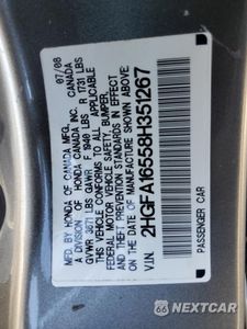 Zdjęcie 12 z 14 samochodu: 2008 HONDA CIVIC LX VIN:2HGFA16558H351267 - miniatura