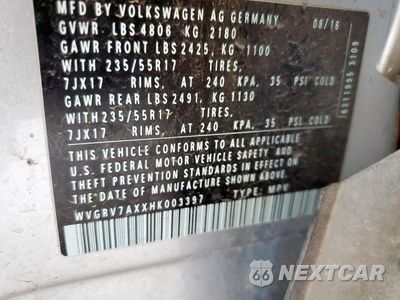 Zdjęcie 13 z 14 samochodu: 2017 VOLKSWAGEN TIGUAN WOLFSBURG VIN:WVGRV7AXXHK003397 - miniatura