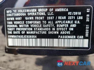 Zdjęcie 13 z 13 samochodu: 2018 VOLKSWAGEN PASSAT SE VIN:1VWBA7A32JC028354 - miniatura